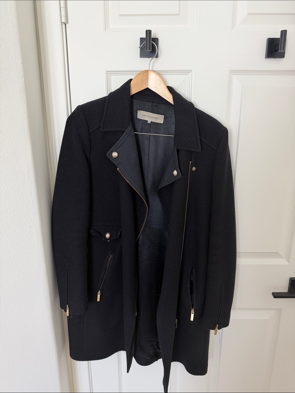 Gerard Darel Black Men’s Pea Coat with Gold-Tone Hardware